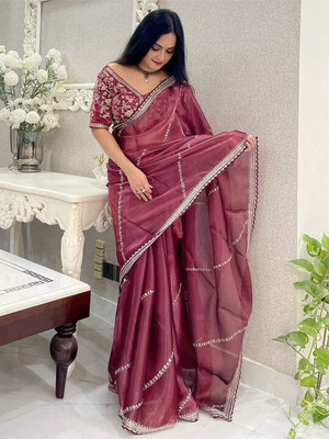 ANOUK Embroidered Saree with Attached Blouse Organza Saree(Orange)