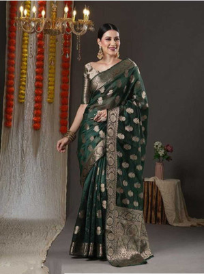 Sari Satva Self Design Bollywood Organza Saree(Green)