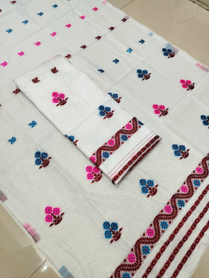 white desert Self Design Mekhela Chador Cotton Silk Saree(White)