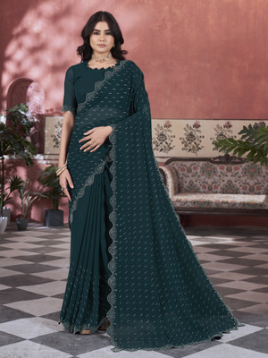 Sariya Embellished Bollywood Georgette Saree(Dark Green)