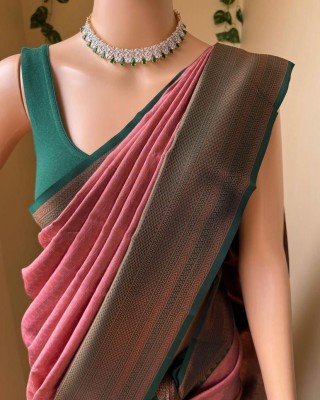 GajGajra Embellished, Woven, Self Design Kanjivaram Jacquard, Silk Blend Saree(Pink, Green)