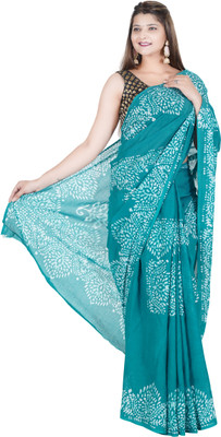 RAMNATH'S Printed Ikkat Pure Cotton Saree(Blue)