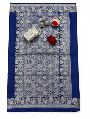 Arzoo kala textiles Woven, Floral Print Banarasi Cotton Silk Saree(Pack of 2, Blue, Silver)