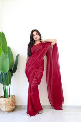 JJcreationn Solid/Plain, Striped, Self Design Bhagalpuri Georgette Saree(Gold)