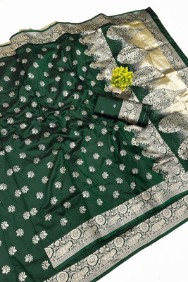 Ratnavali Woven Banarasi Silk Blend, Art Silk Saree(Dark Green)