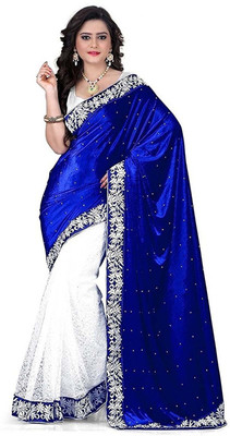 3Buddy Fashion Embellished, Solid/Plain Bollywood Velvet Saree(Blue)