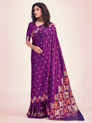 Madhav Creation Woven Banarasi Jacquard Saree(Magenta)