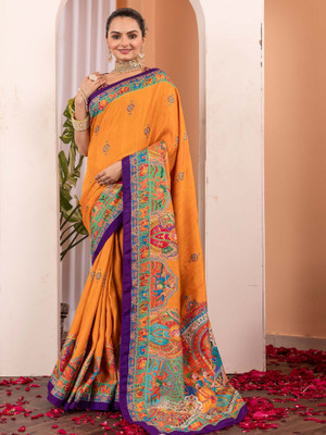 Tasrika Printed Daily Wear Silk Blend Saree(Mustard)