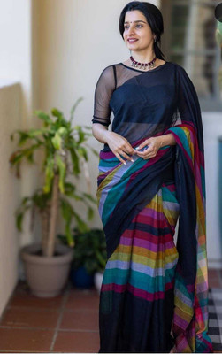Ghosh handloom Solid/Plain Handloom Khadi Saree(Black)