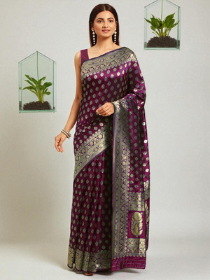 LERYZA Woven Banarasi Jacquard Saree(Magenta)