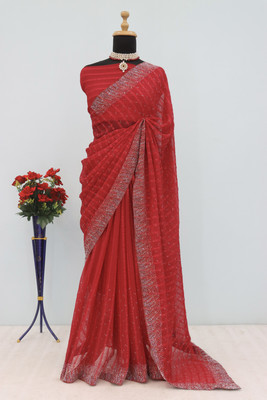 ZOYAL ENTERPRISE Embellished Bollywood Georgette Saree(Red)