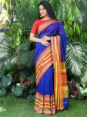 DAS TAXTILES Solid/Plain Bollywood Pure Cotton Saree(Blue)
