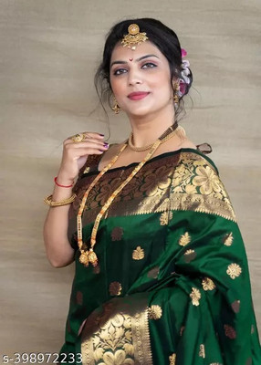 PRANJAL ART Printed Bollywood Jacquard, Art Silk Saree(Green)