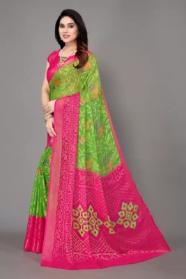 Sitanjali Floral Print Bollywood Brasso Saree(Green)