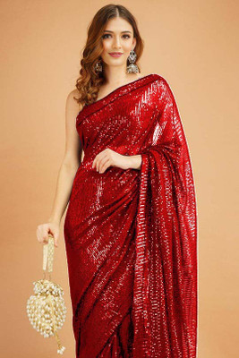 KalyaniTextile Embroidered Bollywood Georgette Saree(Red)