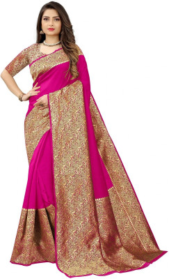 Hinayat Fashion Self Design, Printed, Embroidered, Embellished, Woven Kanjivaram Cotton Silk, Silk Blend Saree(Pink)