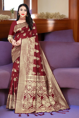 ALMEDA Woven Kanjivaram Jacquard, Silk Blend Saree(Multicolor)