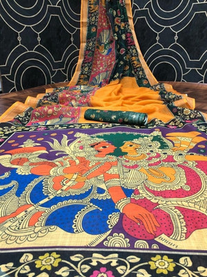 Arpita Fashion Printed, Self Design, Digital Print Bollywood Cotton Blend, Cotton Linen Saree(Multicolor)