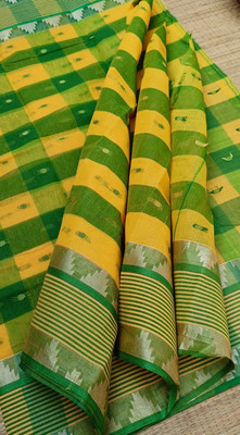 GANESH PLASTIC Self Design Handloom Pure Cotton Saree(Green, Yellow)