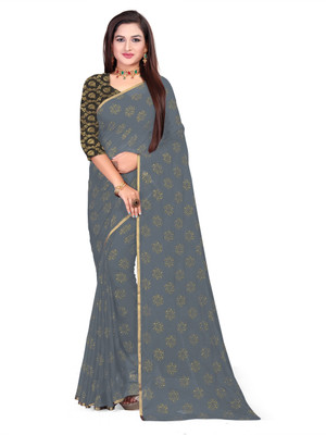 RHEY Printed Bollywood Chiffon Saree(Grey)