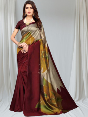 Grubstaker Printed Banarasi Tussar Silk Saree(Multicolor)