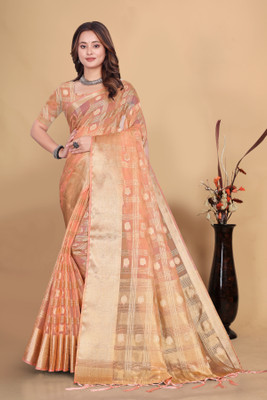 Aarunika MT Solid/Plain Bollywood Organza Saree(Cream)