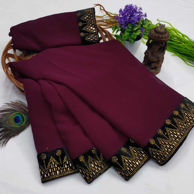 Dhamrol Solid/Plain, Embellished Bollywood Georgette Saree(Purple)