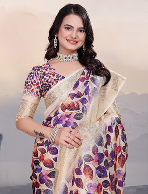 pari creation Printed Banarasi Georgette Saree(Cream)