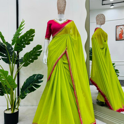 Aquiliq Embroidered Bollywood Georgette Saree(Light Green)