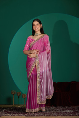 RHG Fashion Solid/Plain Banarasi Organza Saree(Pink)