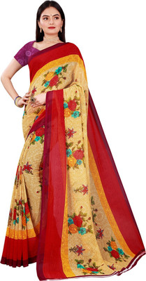 Suali Printed Daily Wear Georgette Saree(Red, Yellow)
