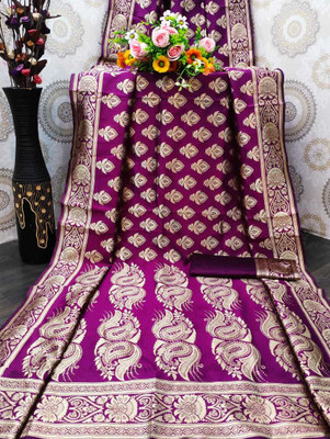 signagraph Woven, Temple Border Kanjivaram Dupion Silk, Pure Silk Saree(Purple)