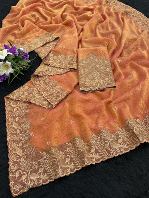 K 5 FASHION Embellished Bollywood Tissue Saree(Orange)