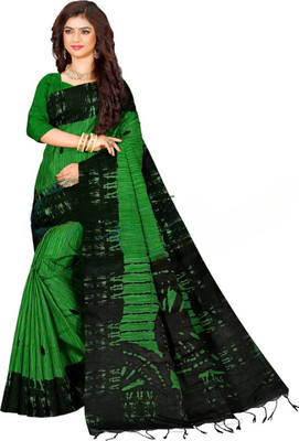 Shree Hari Printed Handloom Cotton Blend Saree(Green)