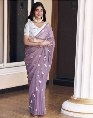 RUDRANI CREATION Embroidered Daily Wear Georgette Saree(Purple)