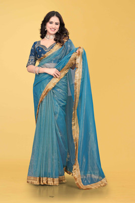 Mortile Designer Studio Embroidered Bollywood Georgette Saree(Light Blue)