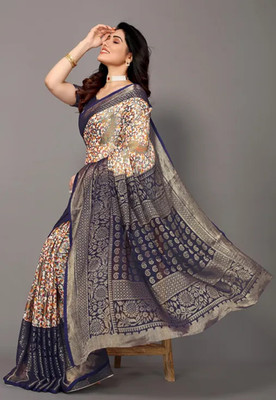 Shrimorifashion Solid/Plain Bollywood Silk Blend Saree(Dark Blue)