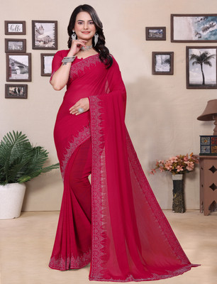 Dharam Creation Printed Bollywood Georgette Saree(Pink)