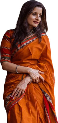kalpana handloom Temple Border, Solid/Plain Handloom Pure Cotton Saree(Multicolor)