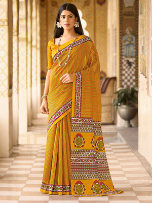 Anouk Rustic Printed Daily Wear Silk Blend Saree(Mustard)