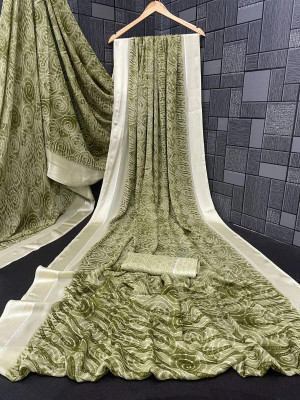 fashionfever Printed Bollywood Georgette, Satin Saree(Green)
