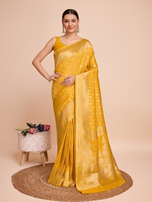 Sarvada Woven, Embellished Banarasi Pure Silk Saree(Yellow)