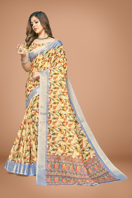 VLS Prints Digital Print Bollywood Linen Saree(Mustard)