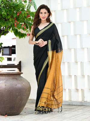 SUSHRITA BOUTIQUE Self Design Patola Pure Cotton Saree(Black)