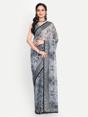 NIRMOHIFASHION Printed Bollywood Georgette Saree(Grey, Black)