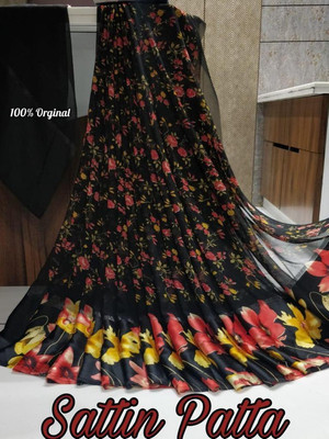 Sitanjali Floral Print Daily Wear Georgette Saree(Black)