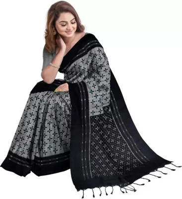 AKfasionN Printed Sambalpuri Viscose Rayon Saree(Grey)