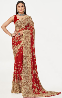 Leelavati Printed Daily Wear Georgette Saree(Red, Beige)