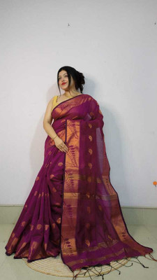 S G SAREES Woven Handloom Handloom Cotton Silk Saree(Pink)