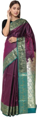 Aanchal Solid/Plain Banarasi Satin, Silk Blend Saree(Purple)